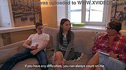 Petite Asian slut teaches deepthroat to young babysitter