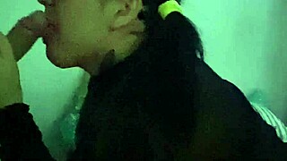 asian milf blows big tits in lingerie