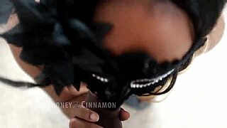 Ebony mommy gives a lipsbanged offering a cumshot on her face