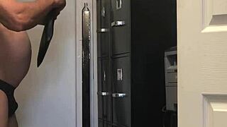 Shaved Mature Almost Caught Stroking Cock!