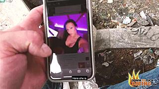 dtfdating app, tattooed brunette milf gets fucked outdoors in doggy pov