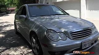 Cougar seduces muscular stud outdoors