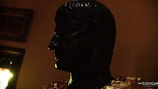 Naughty brunette at the castle gets fucked hard in a threesome, enjoying every moment.