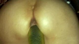 Velvet Rain gets fucked hard doggystyle in kitchen, squirting wet orgasm with large toys