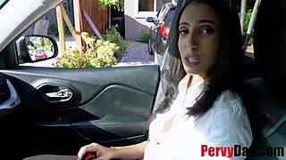 step daughter bribes me with a sloppy blowjob in public outdoor spot - brunette mature