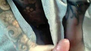 oily handjob leads to hot creampie on nylon toes. milf and teen action with monster cock.
