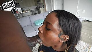 first time with big black cock, swallowing and gagging on monster dick