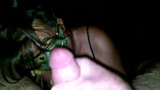 Green mask MILF gives her blowjob and sucks that big cock