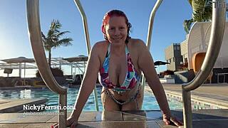 nicky ferrari refreshes in the pool showing her big tits and boobs