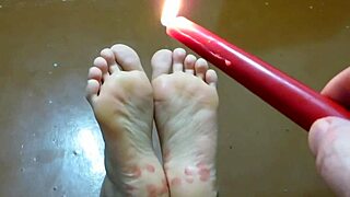 Mature couple wax and tickling foot fetish play
