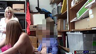 Sexy busty teen 18+ thief gets fucked in front of her milf mom at work