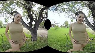 Sara May offers horny VR entertainment outdoors
