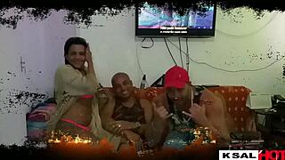 Husband joins cousins for skinny wife's pussy in the bathroom.