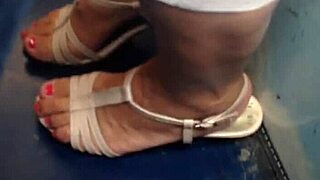 Mature beauty flaunts her stunning feet in solo play.