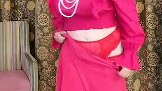 Hot busty MILF Mariaold teases in red stockings and high heels