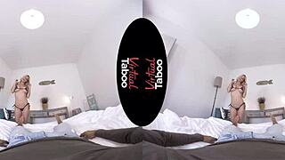 Hey, check this virtual taboo with one MILF handling two hard cocks in POV action!