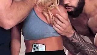 A MILF hunter and her two lucky guys enjoy blowjob and facial faces fun