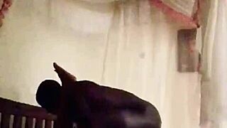 Her black pussy gets filled and her big black cock is stuffed down her mouth