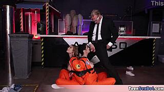 two busty milfs with big tits and ass versus horny scientist in group threesome fantasy