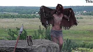 Amateur outdoor adventuring milf and stone age inspired