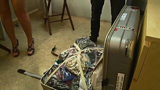 These blonde MILFs giving the geek a wild blowjob