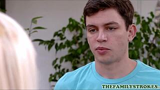 sexy blonde milf marie mccray lets stepson fuck her with her while wearing gym pants