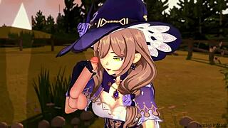 Genshin impact lisa performs blowjob and titjob leading to cumshot in hentai style