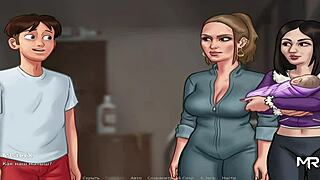 Mature Visual novel character being Sensual handjob