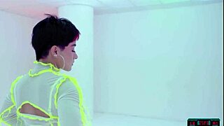 neon lingerie, voluptuous figure and short hair