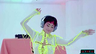 neon lingerie, voluptuous figure and short hair
