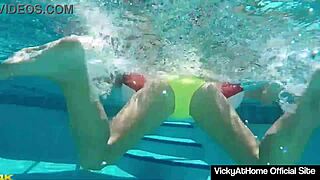 Vicky vette passionately eats rachel storms' muff in pool