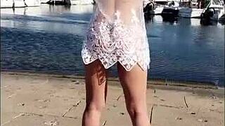 look at this milf flashing her tits in cap dagde interracial scene