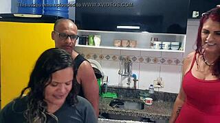 At a milf’s party we watch amateur Latino twink takes a load of big black cock