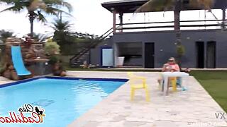 Pool cleaner's cum shower surprise