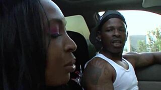 Ebony sluts share black cock in threesome riding