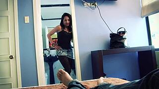 Prior to fucking her hard her husband's big cock gets a blowjob in the bathroom