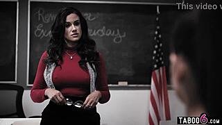 Penny Barber, a teacher, anal penetrating Sophia, a teen cheerleader, in exchange for a higher grade