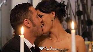 Puremature star Peta Jensen enjoys candlelit dinner before intense fucking.
