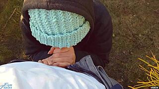 Cum drips on panties. Hot milf pulls them up after outdoor creampie!