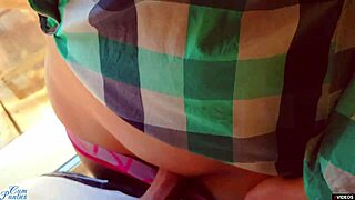 Cum drips on panties. Hot milf pulls them up after outdoor creampie!