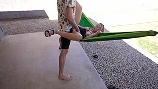 MILF outdoor foot fetish in a hammock
