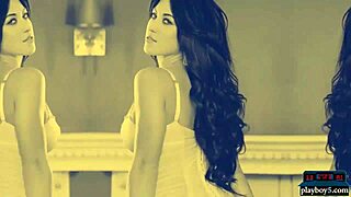 Two gorgeous brunette models tease with striptease and poses