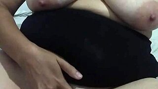 Mature blond MILF watches her friend's solo performance on video call
