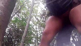 naughty couple fucks outdoors in the woods interracial