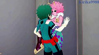 mina ashido and momo yaoyorozu and izuku midoriya intense sex