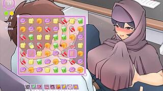 Tsundere milf in hentai game gives titjob under the desk