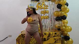 hot busty executive with shaved pussy fantasizes about sex at new year work party