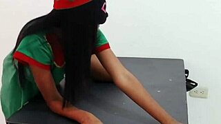 Latina celebrates christmas by stripping on desk