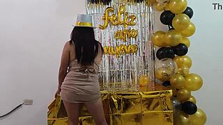 hot busty executive with shaved pussy fantasizes about sex at new year work party