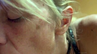 Wife satisfies neighbor with deepthroat and cums in mouth